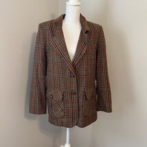 Vintage Forenza The Limited Plaid Rust Blazer Wool Leather Collar Women ... - $28.49