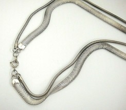 Double 2 Strand Silver Tone Necklace Snake and Flat Snake Chains 29&quot; Tar... - £7.32 GBP