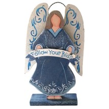 Folk Art Wooden Angel Figure Christmas Patina Metal Farmhouse Rustic Pri... - $14.83