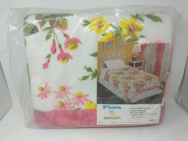 Beacon Flora Pink Yellow Floral Flowers Satin Trim Blanket Twin Size 72 x 90 VTG - £54.48 GBP