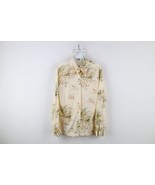 Vintage 70s Streetwear Womens Large Sheer Flower Knit Collared Button Sh... - $94.66 CAD
