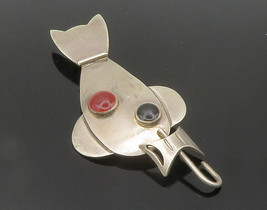 MEXICO 925 Sterling Silver - Vintage Carnelian &amp; Onyx Cat Brooch Pin - BP5758 - £46.32 GBP