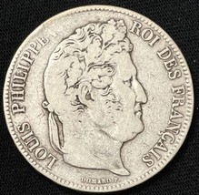 1837 W Silver France   5 Francs Louis Philippe Coin - $37.62