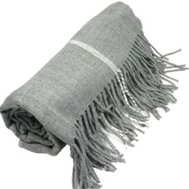 J.Crew Large Windowpane Plaid Scarf Wrap 76&quot; x 25&quot; Gray Heather &amp; Natural White - £22.01 GBP