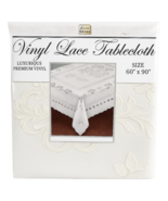 Vinyl Crochet Lace Tablecloth 60x90 Ivory Durable Wipeable Decorative Cover - $16.82