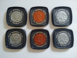 Vintage Set 6 Plastic Coin Advertising Coasters Brooksville First Natl Bank - £10.65 GBP