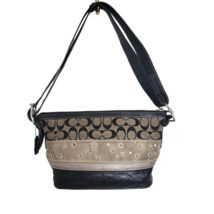 Coach Signature Canvas Suede Leather Shoulder Bag Black Leather Purse - £22.38 GBP