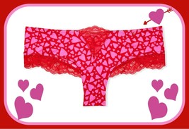 XXL Red Pink Heart Satin MicroLace Inset Very Sexy Cheeky Victorias Secret Panty - £10.23 GBP