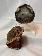 Lot Of 2 Agate Geode Rock Quartz Mineral Rock Specimens Blue Purple - $29.65
