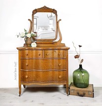 Antique Tiger Oak Quarter Sawn Dresser With Mirror| Casters | 4 Drawers| Excepti - £1,906.46 GBP