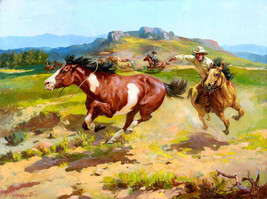 Framed canvas art print giclée Quitting the Bunch cowboy roping a horse western - £31.37 GBP+