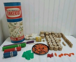 Vintage The Original Tinker Toy Big Boy Set 1960s Can / Box + Directions 259 Pcs - $57.56