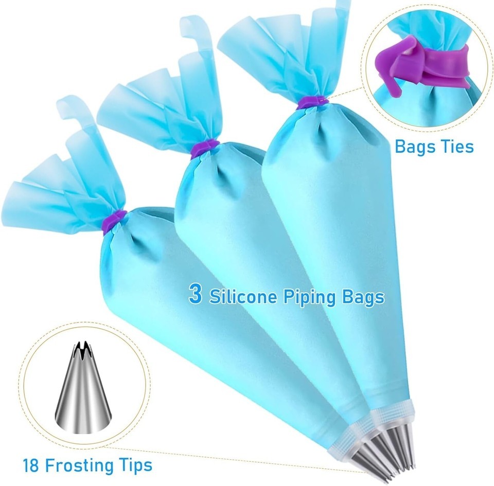 Piping Bags and Tips Set, Cakes Decorating Kit Supplies with 3 Reusable Pastry Item image 3