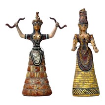 Set Minoan Snake Goddesses Figurines of Fertility &amp; Sexuality Knossos Small - £89.65 GBP