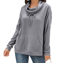 Womens Autumn Long Sleeve Loose Sweatshirt l Neck -Up Drawstring Pullover Tunic  - £71.32 GBP