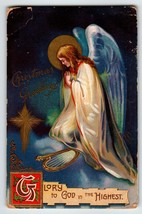 Christmas Postcard Praying Angel  Glory To God In The Highest Religious Germany - £10.76 GBP