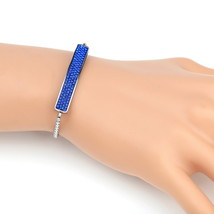 Silver Tone Bolo Bar Bracelet, Sapphire Blue Swarovski Style Crystals - £25.13 GBP