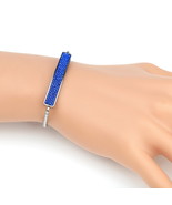 Silver Tone Bolo Bar Bracelet, Sapphire Blue Swarovski Style Crystals - $43.73 CAD