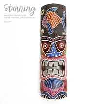 Hawaiian Tiki Mask Wood Wall Hanging - Hand Carved Painted Decoration Aboriginal - £35.88 GBP