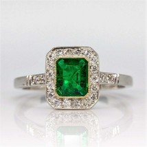 3 Ct Green Emerald Simulated Green Emerald Engagement Ring 14K White Gold Plated - £80.35 GBP