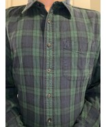 Vintage LL Bean Mens Scotch Plaid Flannel Shirt L Button Down Green Blue - $24.25
