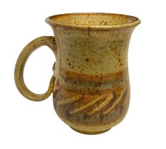 Handmade Coffee Mug Earth Tones Stripe Studio Pottery Stoneware Fun Handle - $278.12 MXN