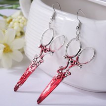 1Pairs Halloween Horror Bloodstain Scissors Axe Sharp Dangle Earrings for Women  - £7.69 GBP