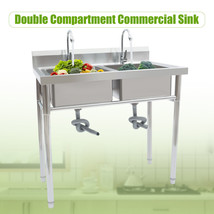 2 Compartment NSF Stainless Steel Commercial Kitchen Prep Sink - Dual Dr... - £286.62 GBP