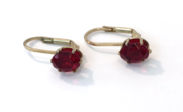 Vintage Gold Tone and Red Glass Drop Leverback Earrings - £6.35 GBP