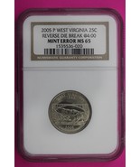 2005 P MS 65 Mint Error Die Break West Virginia Clad State Quarter NGC S... - $81.48 CAD