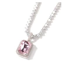 12Ct Emerald Cut Pink Sapphire 18 Inches Pendant Necklace 14k White Gold Finish  - £319.67 GBP