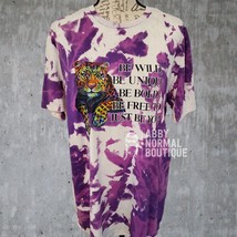 Be Wild Leopard T-Shirt, Bleached Tie-Dye Rainbow Cat Tee, Purple Large - $17.99