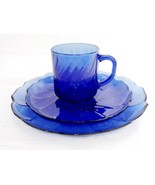 ARCOCROC France 3 Piece Cobalt Blue Glass Service, Dinner &amp; Salad Plates... - £23.08 GBP