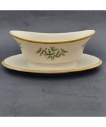 LENOX Holiday Gravy Boat Attached Underplate Holiday Holly Made in USA 2... - $159.99