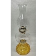 Vintage LAMPLIGHT FARMS Amber Pressed Base Glass Oil Lamp &amp; Chimney 18&quot; - $24.26