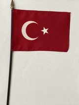 New Turkey Mini Desk Flag - Black Wood Stick Gold Top 4” X 6” - £3.91 GBP