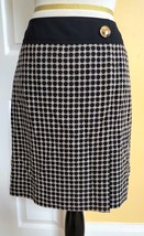 ANN TAYLOR Navy Blue/Cream Woven Chain Pattern Lined Wool Blend Dress Sk... - £11.44 GBP