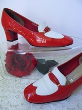 Vintage 60s 70s Patent Leather Pumps Florsheim 7.5AA Red White Spectator... - $29.99