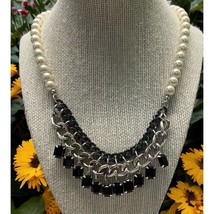 Vintage Faux Pearl Chain Necklace Bib Statement Industrial Steampunk Bulky - £15.96 GBP