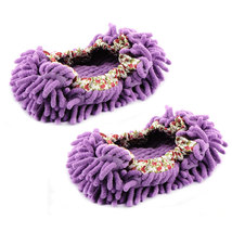 Dust Floor Cleaning Purple Microfiber Stretchy Cuff Foot Mop Slippers Shoes 2pcs image 2