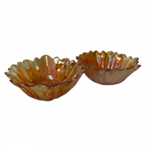 Iridescent Amber Carnival Glass Bowls Textured Leaf Design Vintage Lot Of 2 Nice - £21.57 GBP