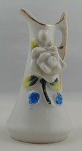 Vintage Miniature White Pitcher with Figural flower Japan - £2.32 GBP