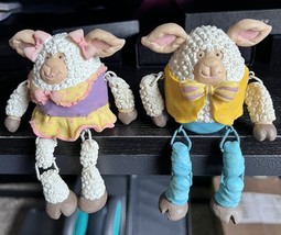 Anthropomorphic Sheep Shelf Sitters Hanging Legs Made Of Resin - Nice For Easter - £15.13 GBP