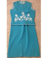 Vintage Hand Beaded Wool Pencil Skirt &amp; Sleeveless Top Turquoise Blue 38... - £43.47 GBP