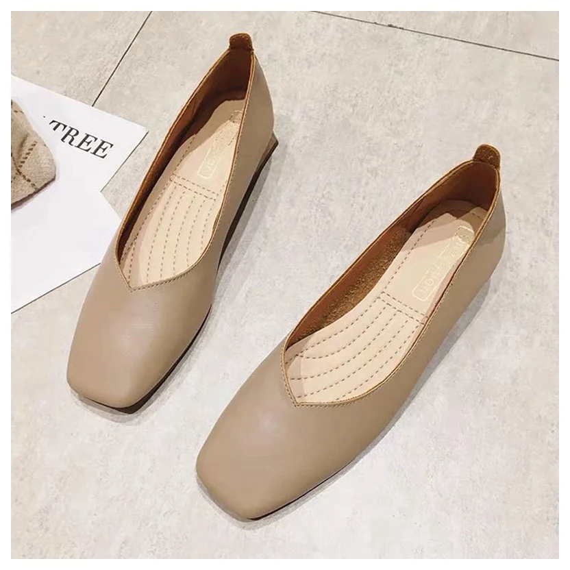 New Spring Flats Shoes Women Wooden Low Heel Ballet Square Toe Shallow Brand Sho - £37.33 GBP