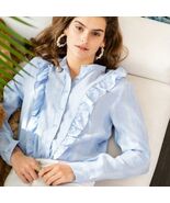 The Shirt by Rochelle Berens Ruffle Striped Shirt Size Small - $526.47 MXN