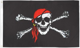 Red Bandana Pirate Flag 12&quot;x18&quot; Boating Brass Skull Banner Jolly Roger American - £6.47 GBP+