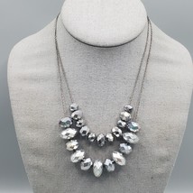 Layered Crystal Necklace Silver Tone Metallic Finish Faceted Beads  22&quot; - $27.36 CAD