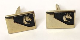 Vintage Men&#39;s Unicorn Cufflinks Black &amp; Gold Tone Unsigned Rectangle Shape - £11.84 GBP