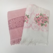2 Fringe Bath Towels Vintage Floral Cannon Santa Cruz 42&quot; Towel Lot WORN - £5.43 GBP